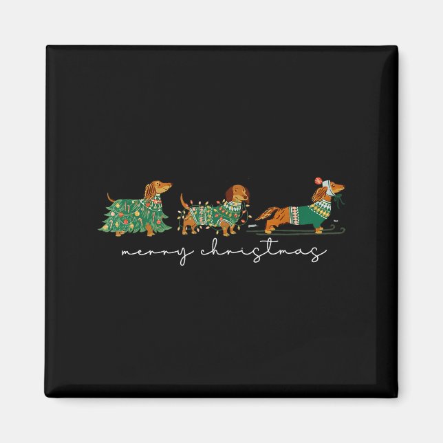 Imã Cute Dachshund Merry Christmas Weiner Dog Lover Xm (Frente)
