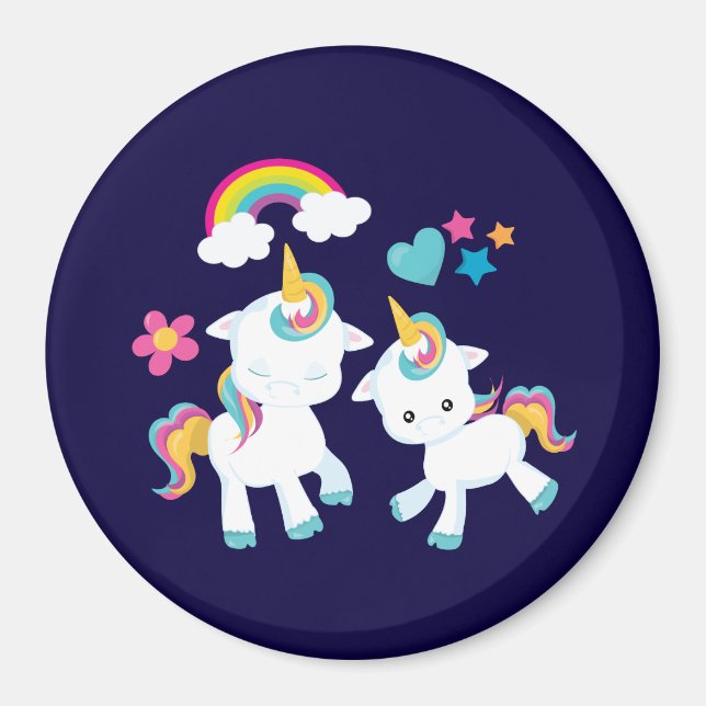 Imã Cute Dancing Unicorns Magical Rainbow & Stars (Frente)