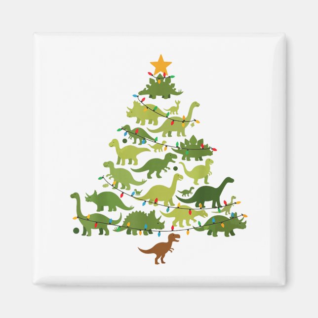 Imã Cute Dino Christmas Tree Merry Dinomas Xmas Lights (Frente)