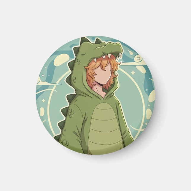 Imã Cute Dino Friend Anime Boy - Green Dinosaur (Frente)