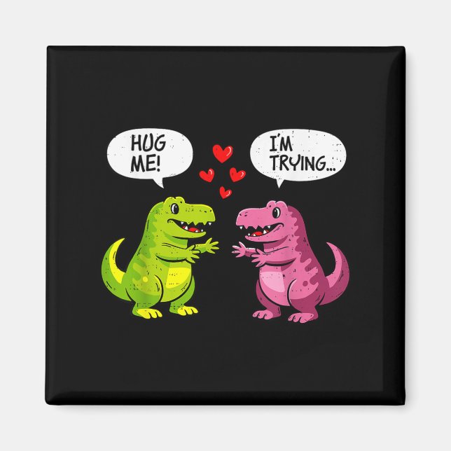 Imã Cute Dinosaur T Rex Hug Valentines Day Couple Boyf (Frente)