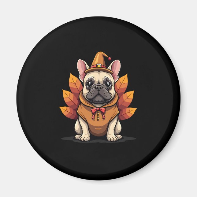 Imã Cute Dog Frenchie Thanksgiving Kids Teen Girl Boy  (Frente)