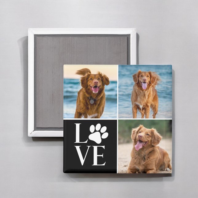Imã Cute Dog Lover Custom Love Photo Collage Pet (Criador carregado)