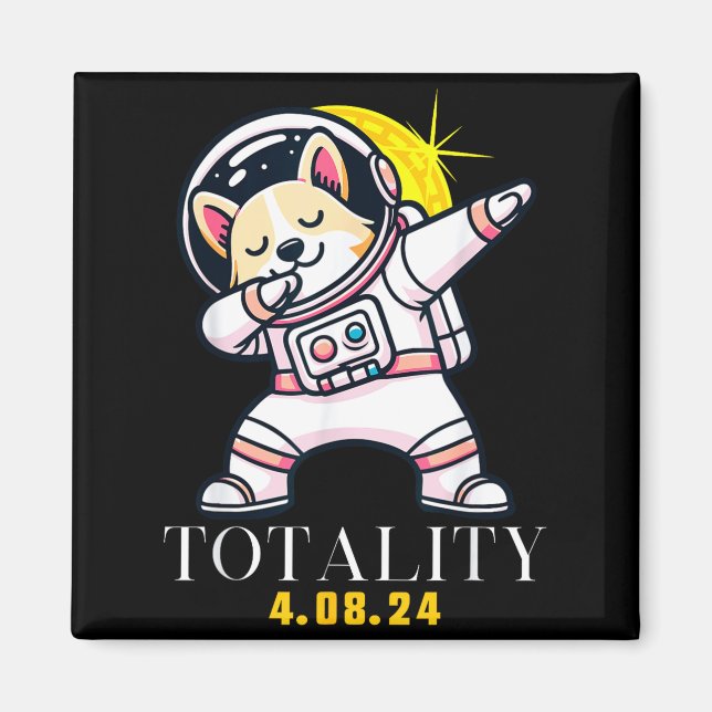 Imã Cute Eclipse Total do Sol Dabbing Shiba (Frente)
