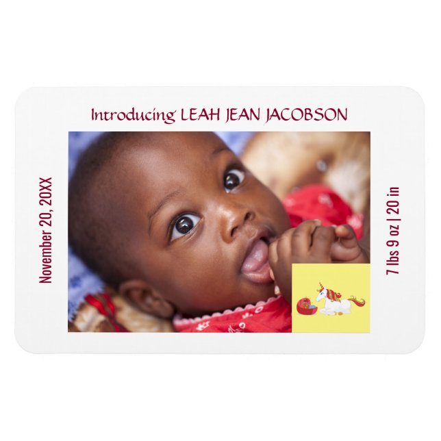 Ímã Cute Elegant New Baby Unicorn Birth Announcement (Horizontal)