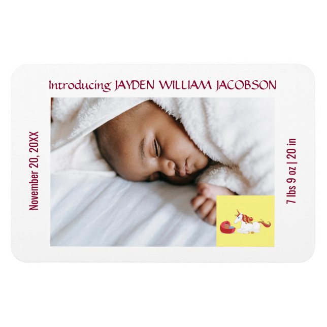 Ímã Cute Elegant New Baby Unicorn Birth Announcement (Horizontal)