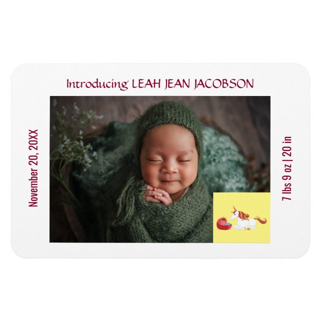 Ímã Cute Elegant New Baby Unicorn Birth Announcement (Horizontal)