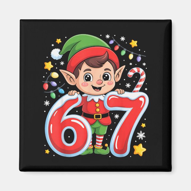 Imã Cute Elf Six Seven 6 7 Meme Funny Christmas Costum (Frente)