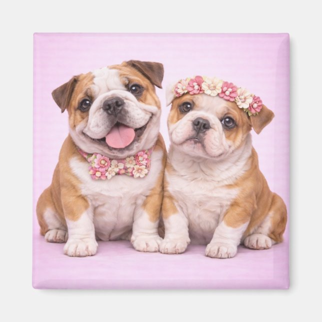 Imã Cute English Bulldog Couple Valentine Illustration (Frente)