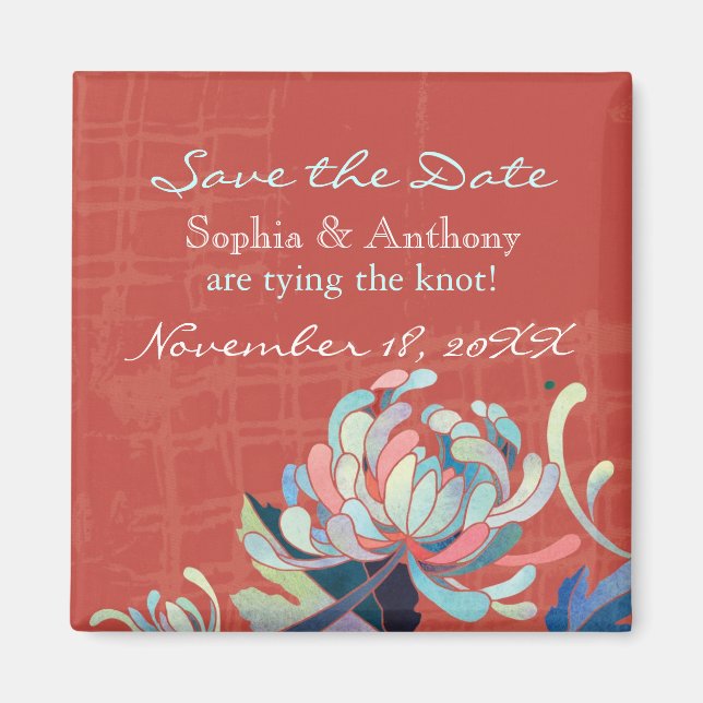 Imã Cute Floral Red Wedding Save the Date (Frente)