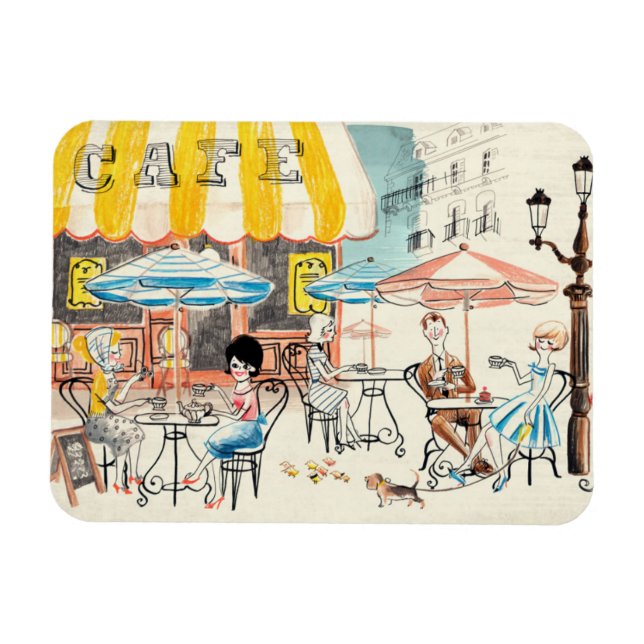 Ímã Cute France Café Scene Sketch (Horizontal)