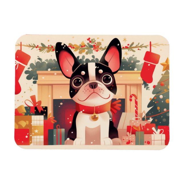 Ímã Cute French Bulldog by the Christmas Fireplace (Horizontal)