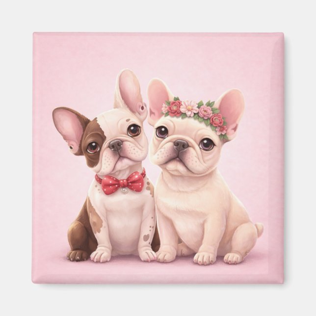 Imã Cute French Bulldog Couple Valentine Illustration  (Frente)