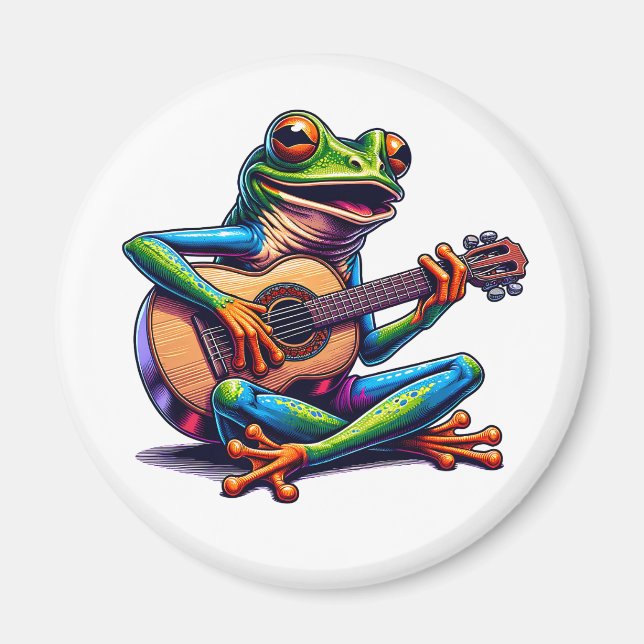 Imã Cute Frog Playing a Guitar (Frente)