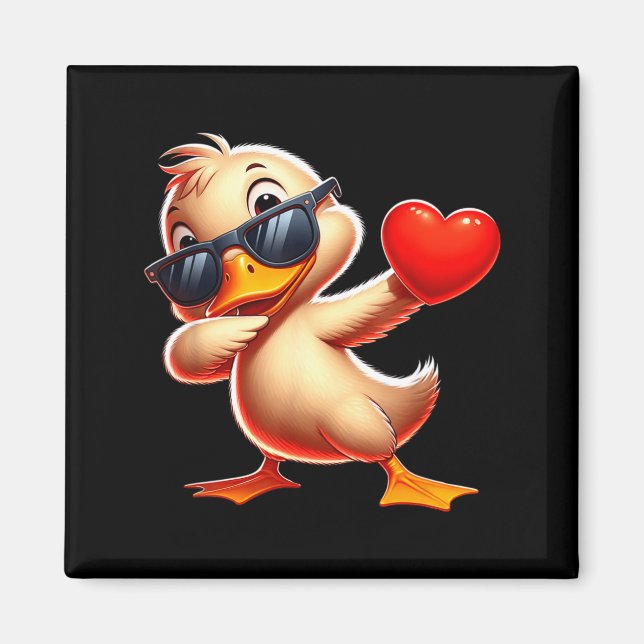 Imã Cute Funny Cool Duck Dabbing Heart Valentines Day  (Frente)