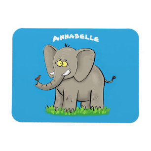 Ímã Cute funny elephant with bird on trunk cartoon