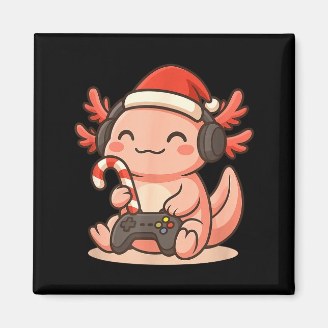 Imã Cute Gamer Axolotl Christmas Design  (Frente)