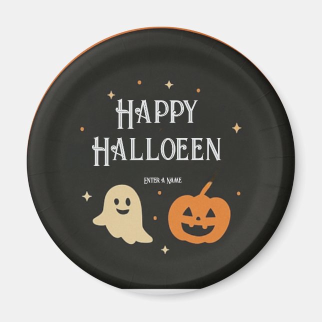 Imã Cute Ghost and Pumpkin Halloween Paper Plate with  (Frente)