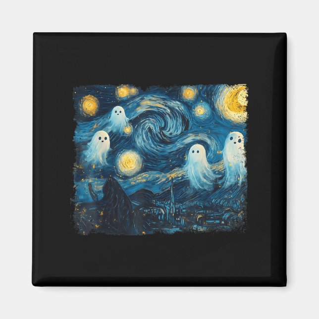 Imã Cute Ghost Starry Night Halloween Soky Retro Van G (Frente)