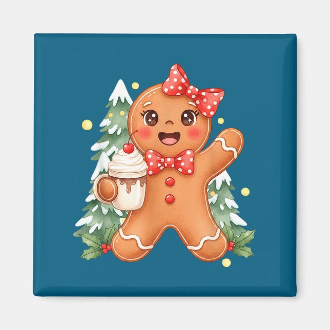 Imã Cute Gingerbread Christmas Snow Xmas For Men Women (Frente)