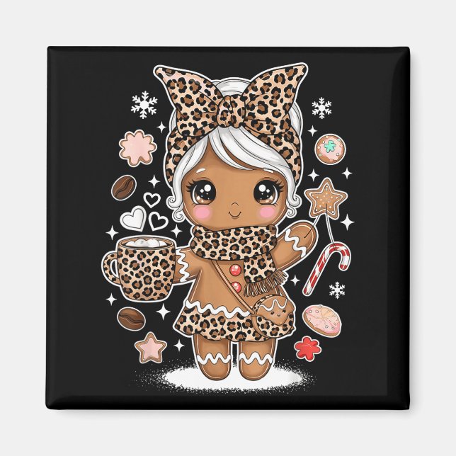 Imã Cute Gingerbread Leopard Christmas Xmas Girl Women (Frente)