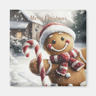 Imã Cute Gingerbread Man with Candy Cane Magnet