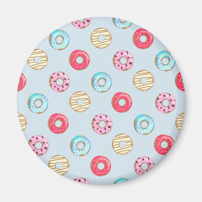 Imã Cute Glazed Doughnut Pattern Light Blue (Frente)