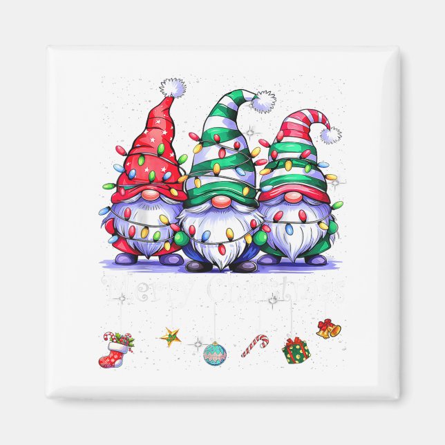 Imã Cute Gnomes Merry Christmas Light Family Gnome Xma (Frente)