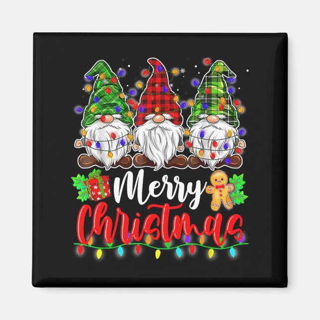Imã Cute Gnomes Merry Christmas Light Family Gnome Xma (Frente)