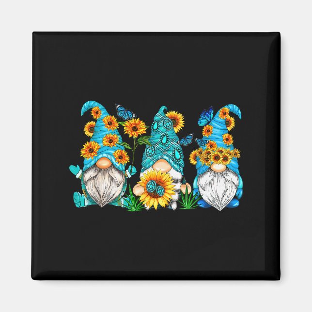 Imã Cute Gnomes With Sunflower Butterfly Gardeners Sum (Frente)