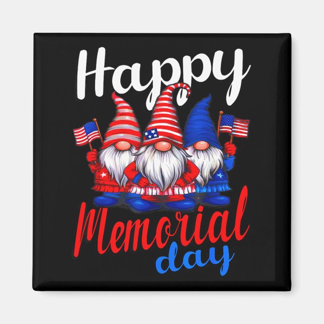 Imã Cute Gnomes With Usa Flag Happy Memorial Day  (Frente)