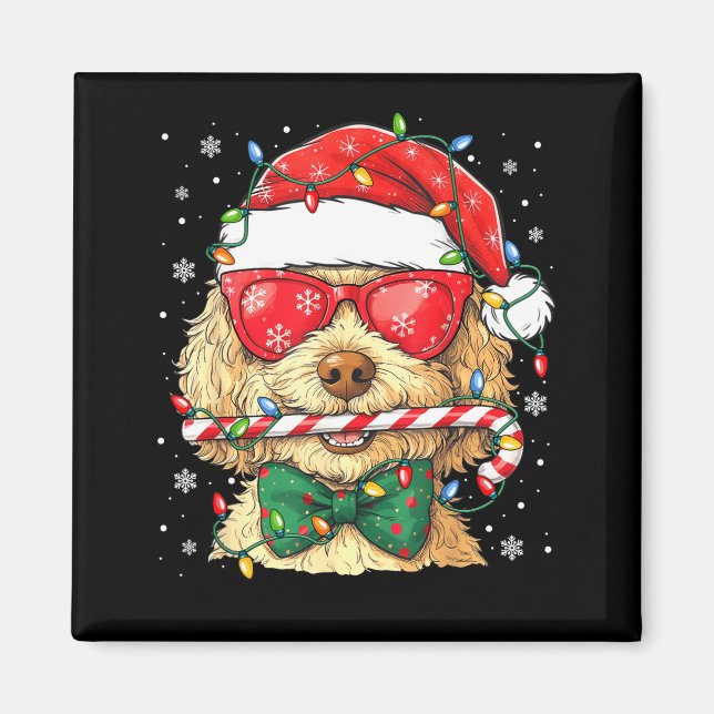Imã Cute Goldendoodle Santa Hat Xmas Lights Goldendood (Frente)