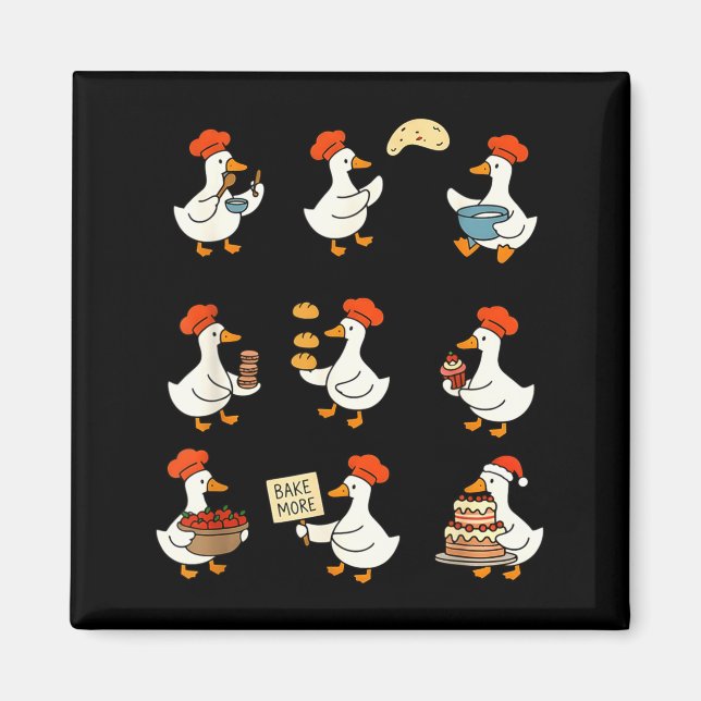 Imã Cute Goose Baking Funny Baker Goose Chef Pastry Ba (Frente)