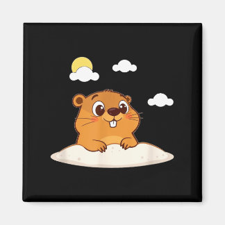 Imã Cute Groundhog On A Sunny Day 