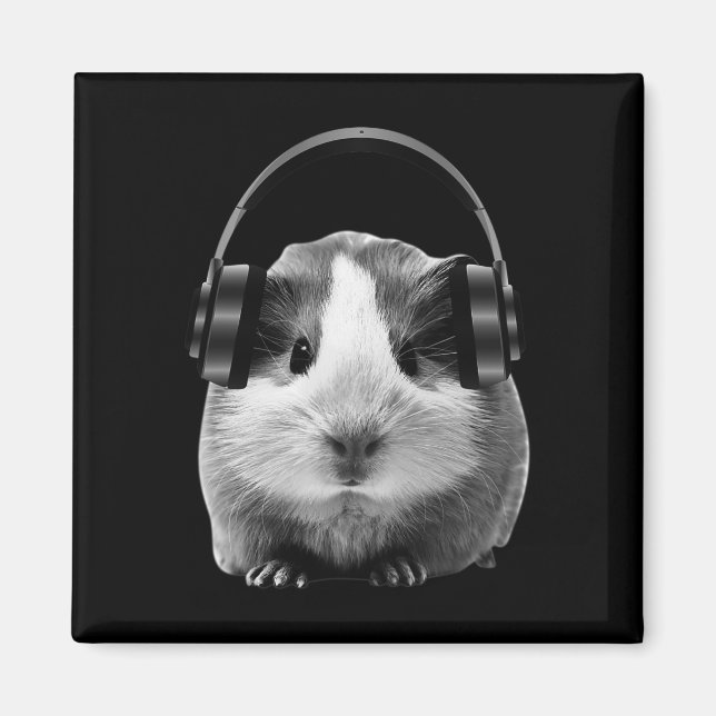 Imã Cute Guiné Pig Ouvindo Dubstep (Frente)