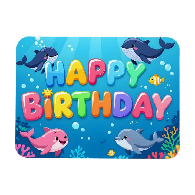 Ímã Cute Happy Birthday nautical dolphin (Horizontal)