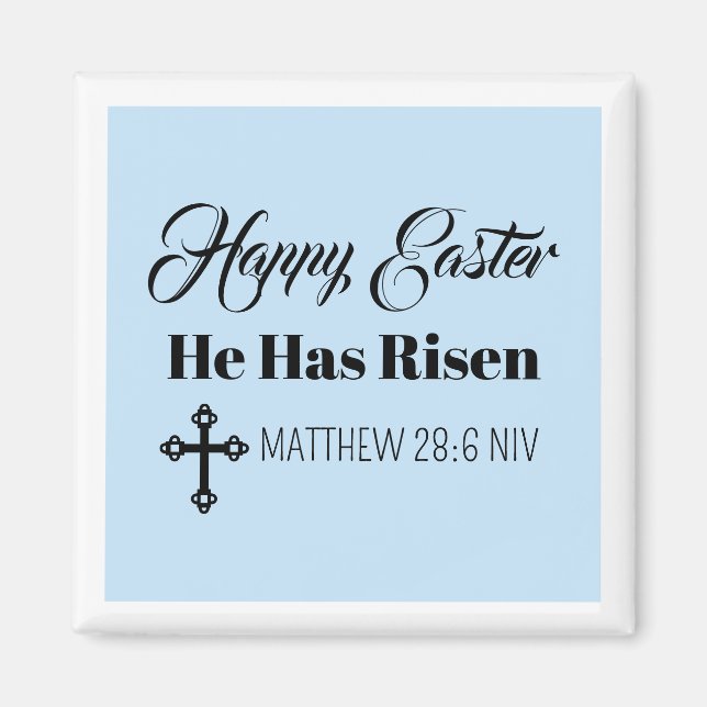 Imã Cute Happy Easter He Has Risen Bible Verse Blue (Frente)