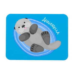 Ímã Cute happy sea otter blue cartoon illustration