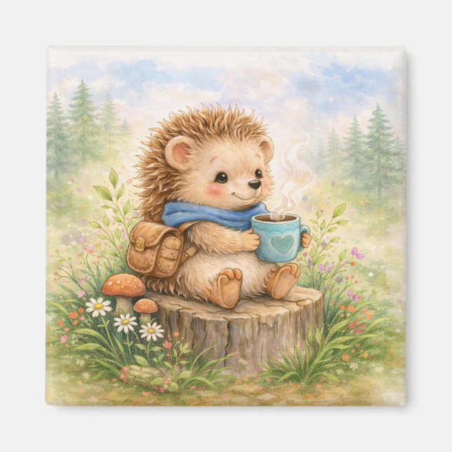 Imã Cute Hedgehog With Mug Fridge (Frente)