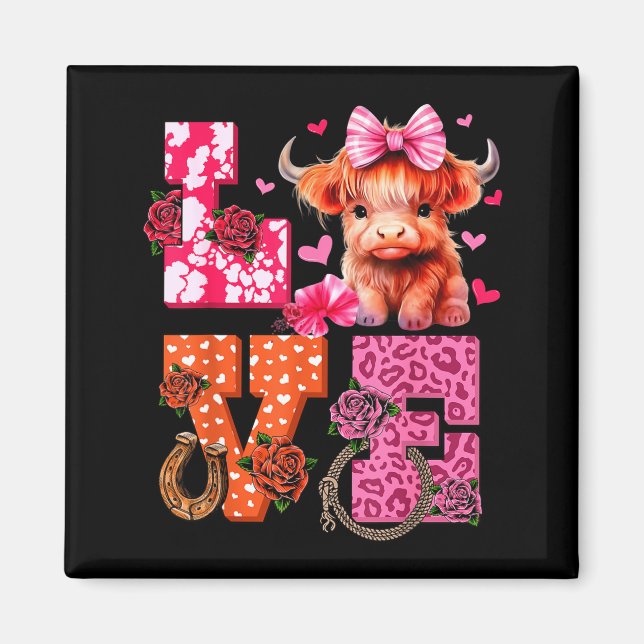 Imã Cute Highland Cow And Nk Heart Valentines Day Love (Frente)