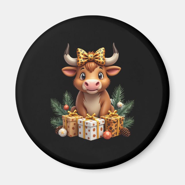 Imã Cute Highland Cow Christmas Santa Highland Cow Lov (Frente)