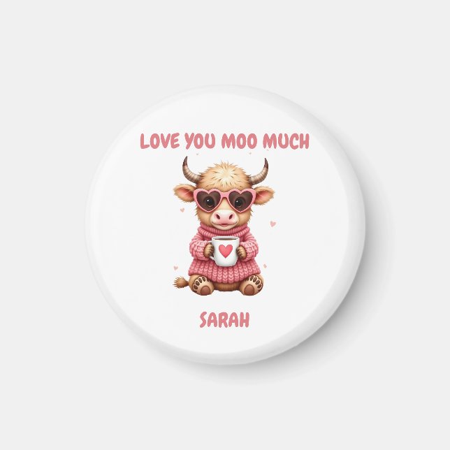 Imã Cute Highland Cow Valentine Heart Glasses Coffee m (Frente)