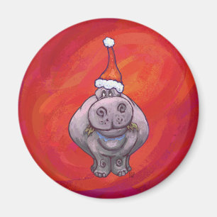 Imã Cute Hippo em Santa Hat em Vermelho