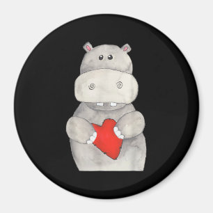 Imã Cute Hippo Hippopotamus Segurando Coração   Love H