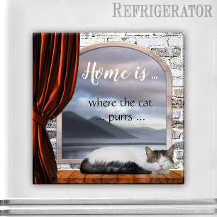 Imã Cute Home is where the Cat purrs Painting Magnet