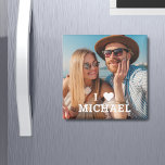Imã Cute I Love Heart Photo Casais Personalizado Name<br><div class="desc">Cute I Love Heart Photo Casais Personalized Name Magnets apresenta sua foto favorita com o texto "I (love Heart) add name" em moderno roteiro branco. Personalize editando o texto na caixa de texto fornecida e adicionando sua própria imagem. Presentes perfeitos para casais, namorada, esposa, querida e muito mais para o...</div>