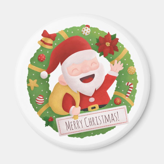 Imã Cute Jolly Santa Claus Wreath Magnet (Frente)