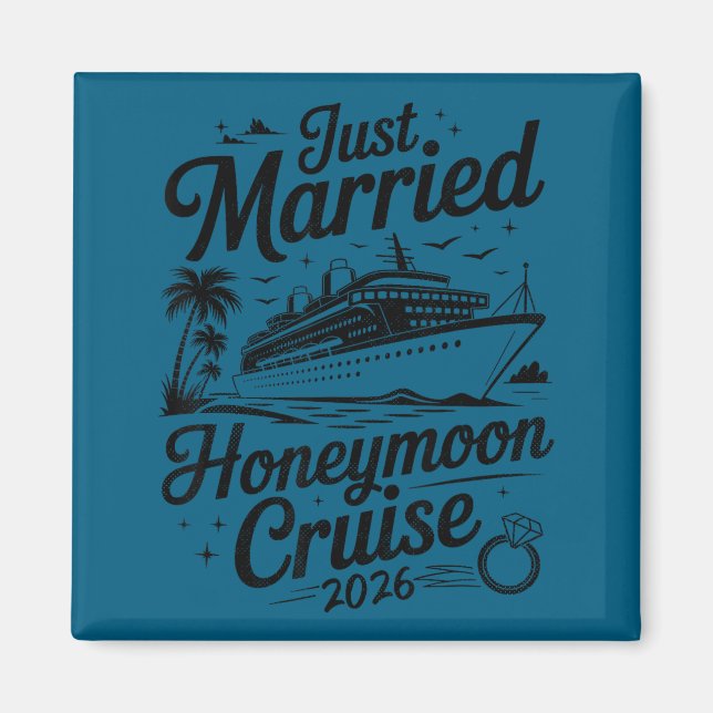 Imã Cute Just Married Honeymoon Cruise 2026 Newlyweds  (Frente)