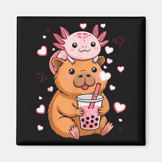Imã Cute Kawaii Axolotl Capybara Bubble Tea Boys Girls (Frente)