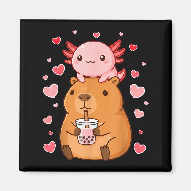 Imã Cute Kawaii Axolotl Capybara Bubble Tea Boys Girls (Frente)
